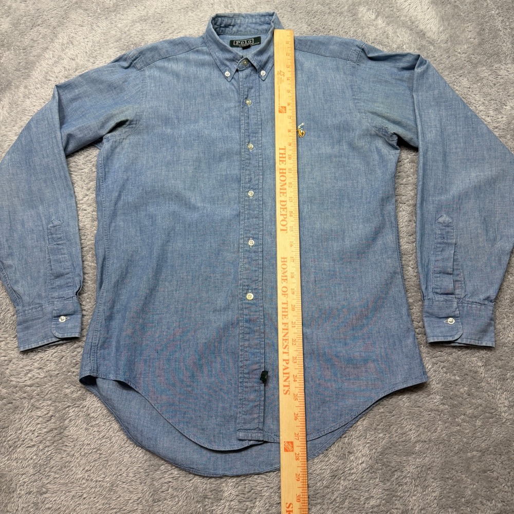 Vintage Polo Ralph Lauren Button Down Shirt Womens M Blue Chambray Pony 80s READ - Picture 12 of 12